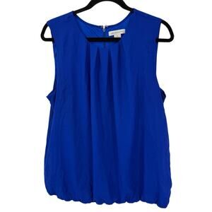 Liz Claiborne Chiffon Sleeveless Top size XL Colbalt Blue Pleated Roundneck